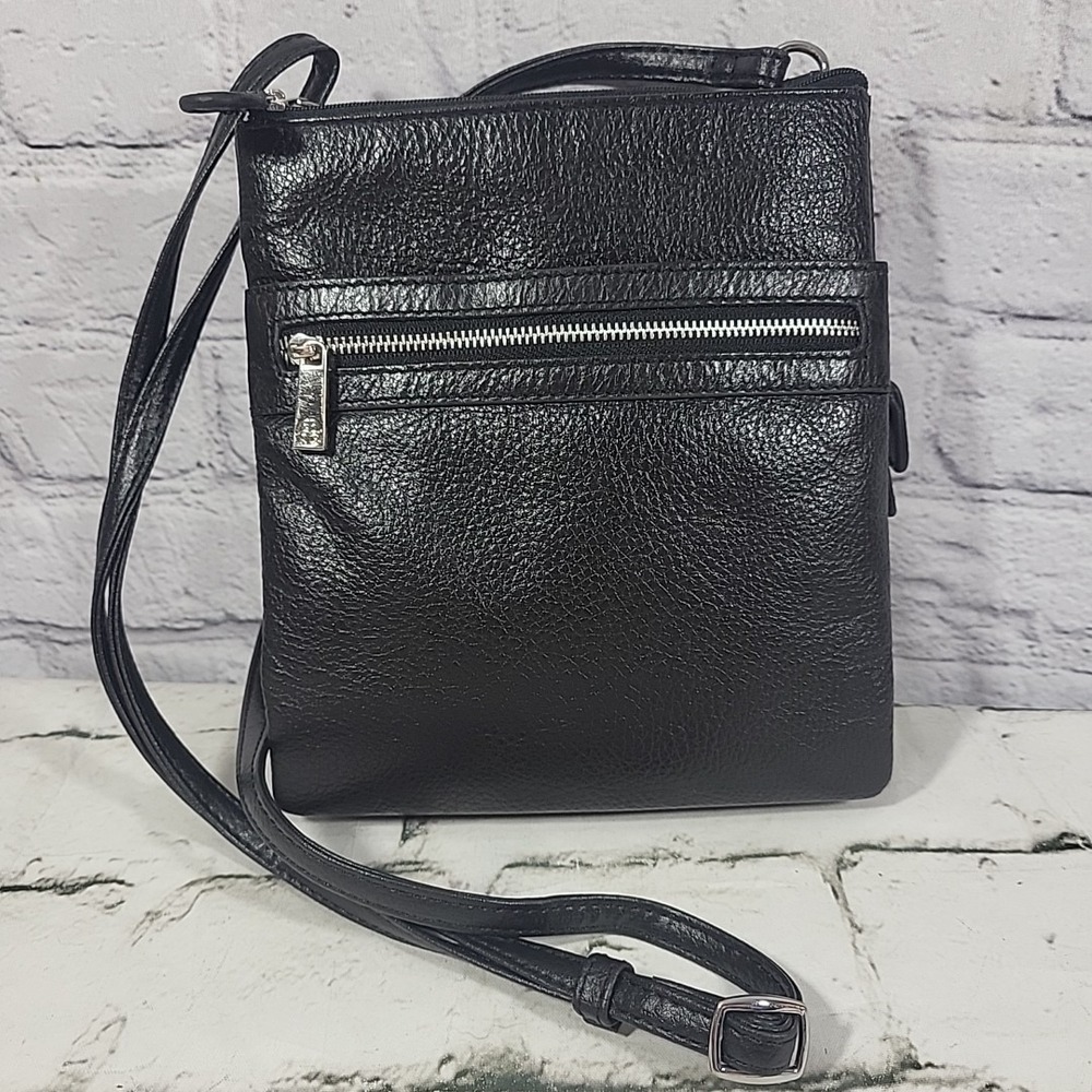 Giani Bernini Purse Triple Zip Pebble Leather Dasher Crossbody Black Silver